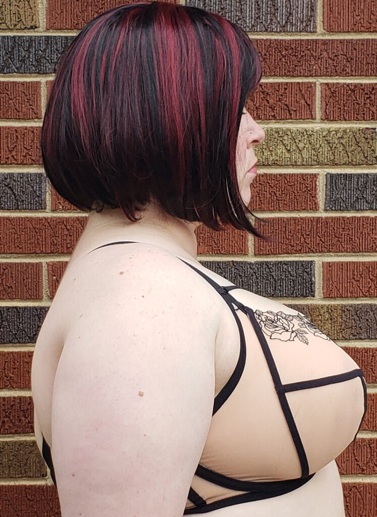 Tori - Back view, side view with arms up, and side view with arms down