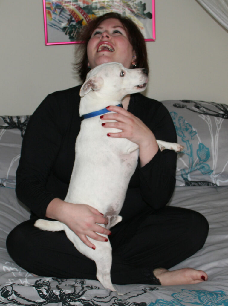 My dog jumping to kiss my face while trying to take photos of these pajamas