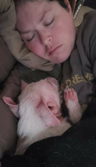 Einstein and me snuggled together