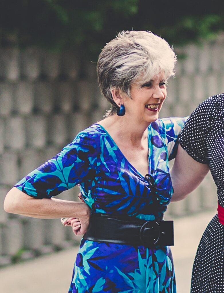 Debbie at the Bolero pop-up shop before her stroke and chronic illness.