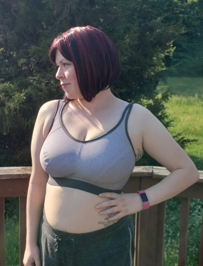Combination side and front image of the Anita 5527 Extreme Control Sports Bra on the body