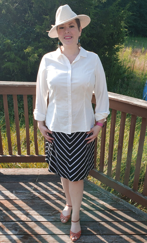 Image of me in Exclusively Kristen white button-front shirt