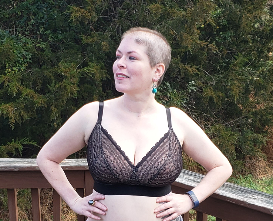 Front image of me wearing the Lyzy bralette