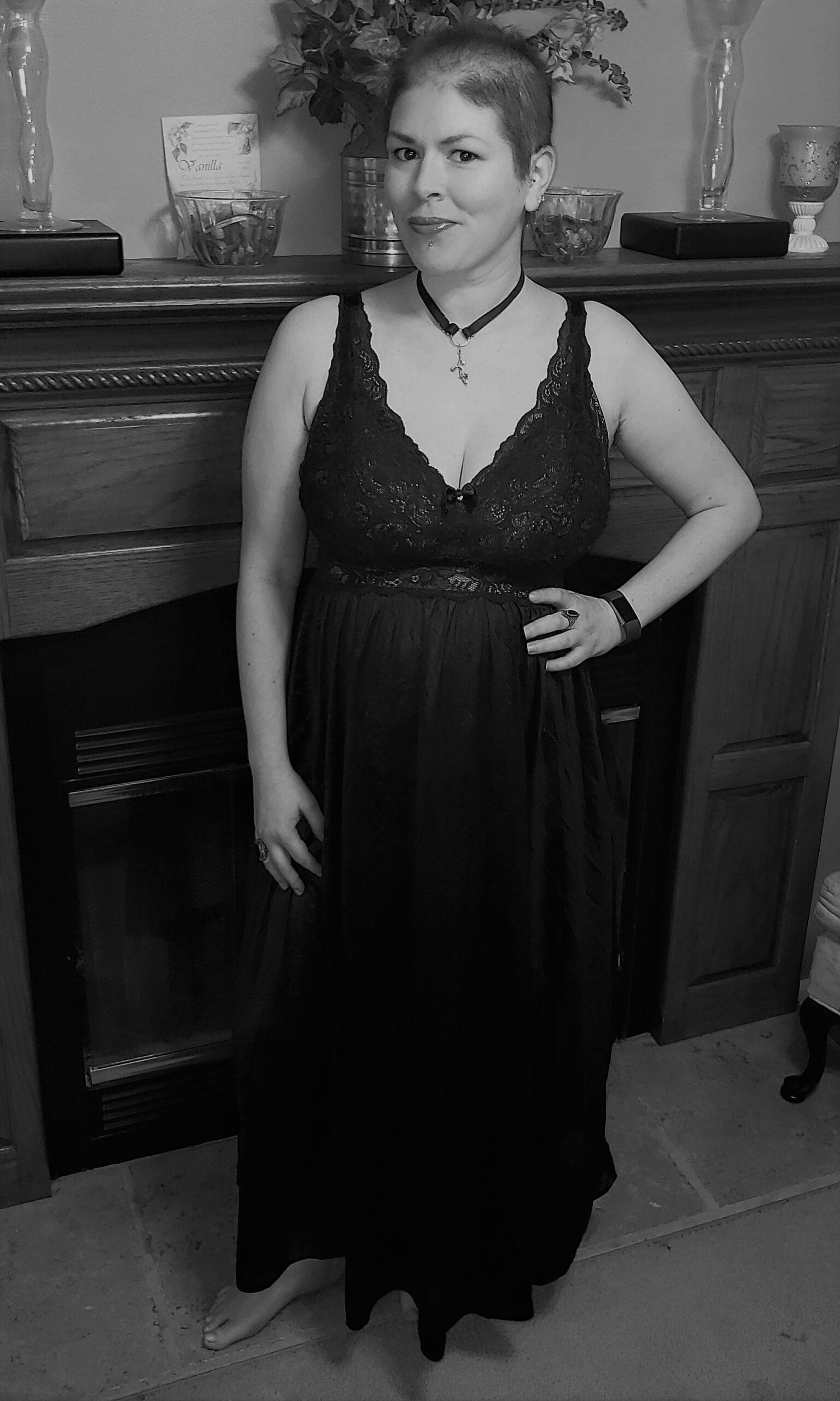 Black and white image of me in the Shadowline nightgown