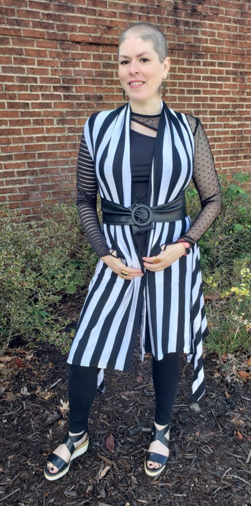 Front image of me wearing the Mirror Mirror Moda Duster Vest