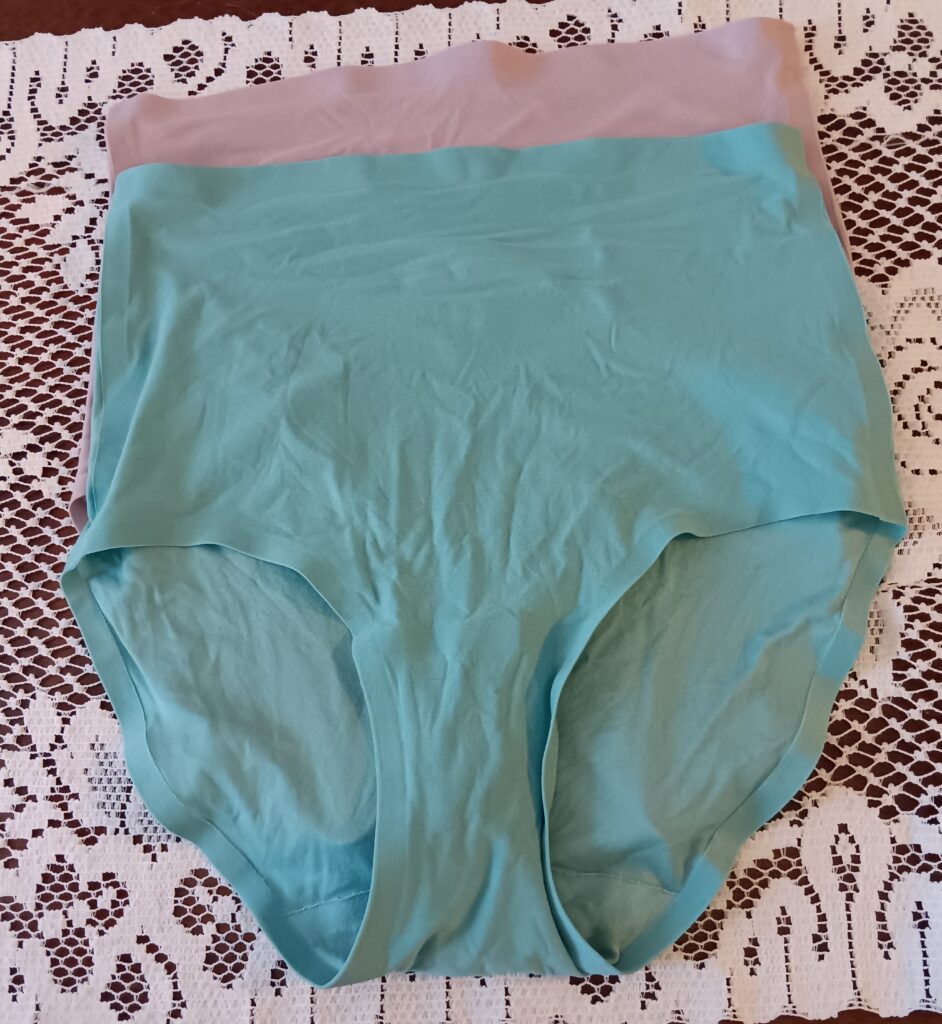 Front of the high waist brief laying flat