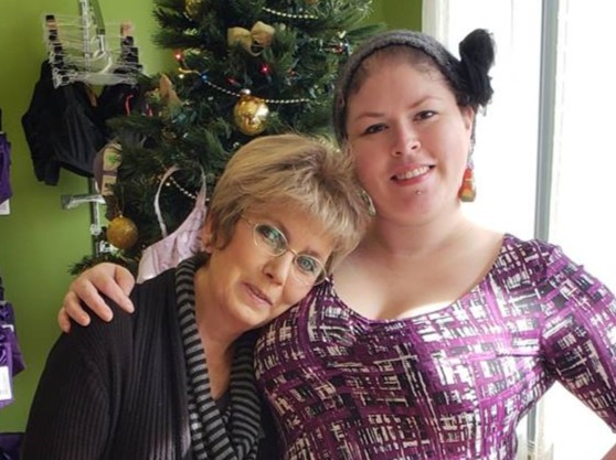 Debbie and me at Christmas in the shop