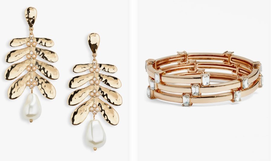 Image of Leaf Shaped Drop Earrings and Coiled Cuff Bracelet