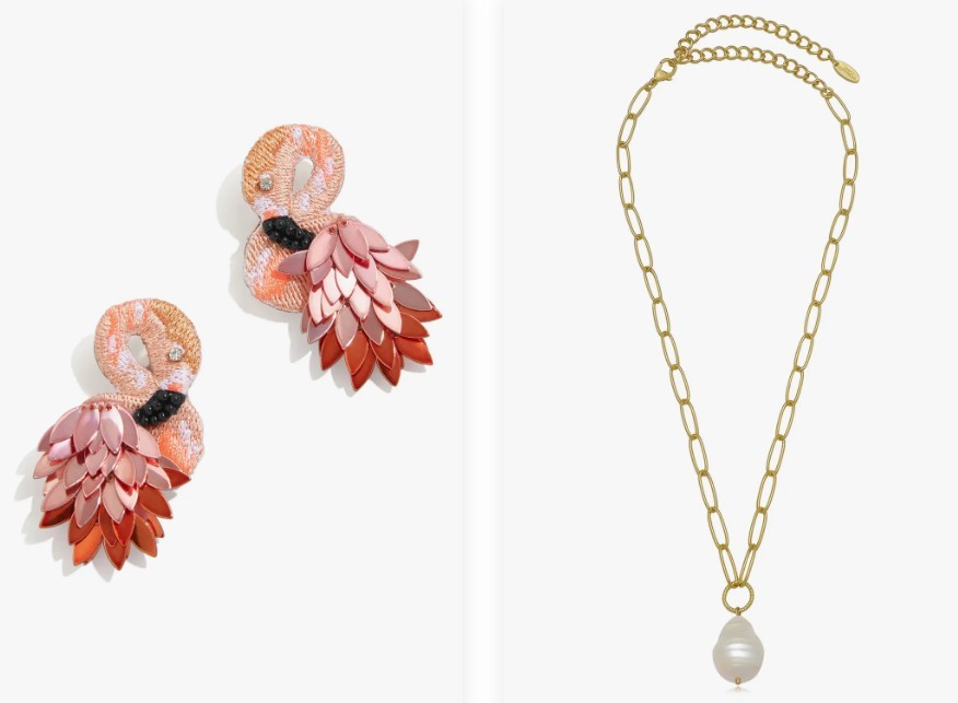 Image of Flamingo Drop Earrings and Freshwater Pearl Necklace